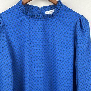 Carolina Belle Montreal Blouse Woman's Medium Blue Geometric Print Boho Peasant